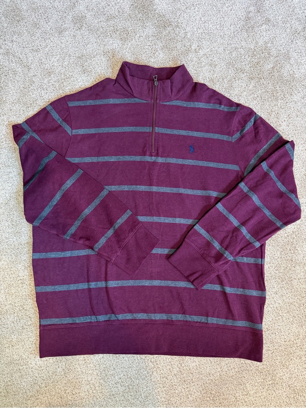 Polo Ralph Lauren Men's Luxury Jersey Quarter-Zip Striped Sweater Burgundy